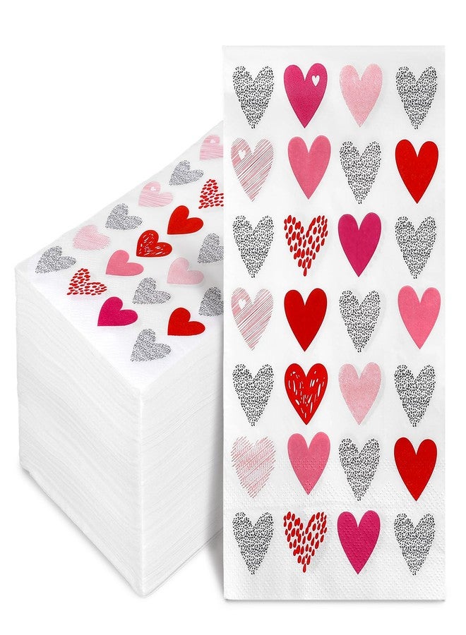 وولاين مجموعة مناديل ورقية لعيد الحب من والين، 100 قطعة، بألوان الأحمر والوردي والأسود، مزينة بقلوب، للاستخدام مرة واحدة، مناسبة للعشاء والمطبخ والحمام ومستلزمات الحفلات. - Image 1